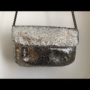 J. Crew silver glitter clutch